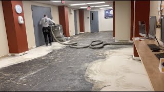 Removing extremely heavy glue before professionally installing an epoxy flake floor system.